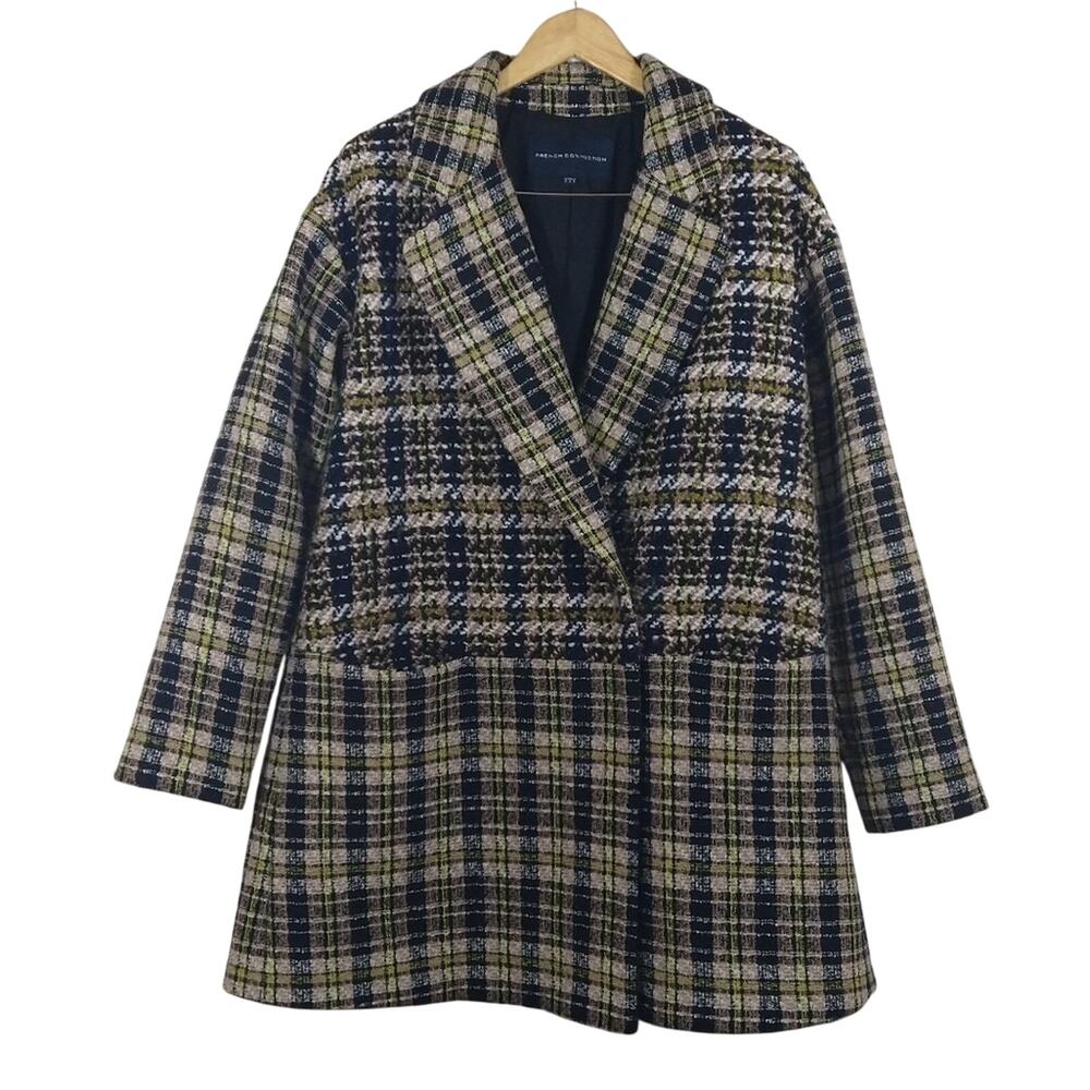 R French Connection Belinda Multicolor Wool Blend Plaid Tweed Utility Coat 8